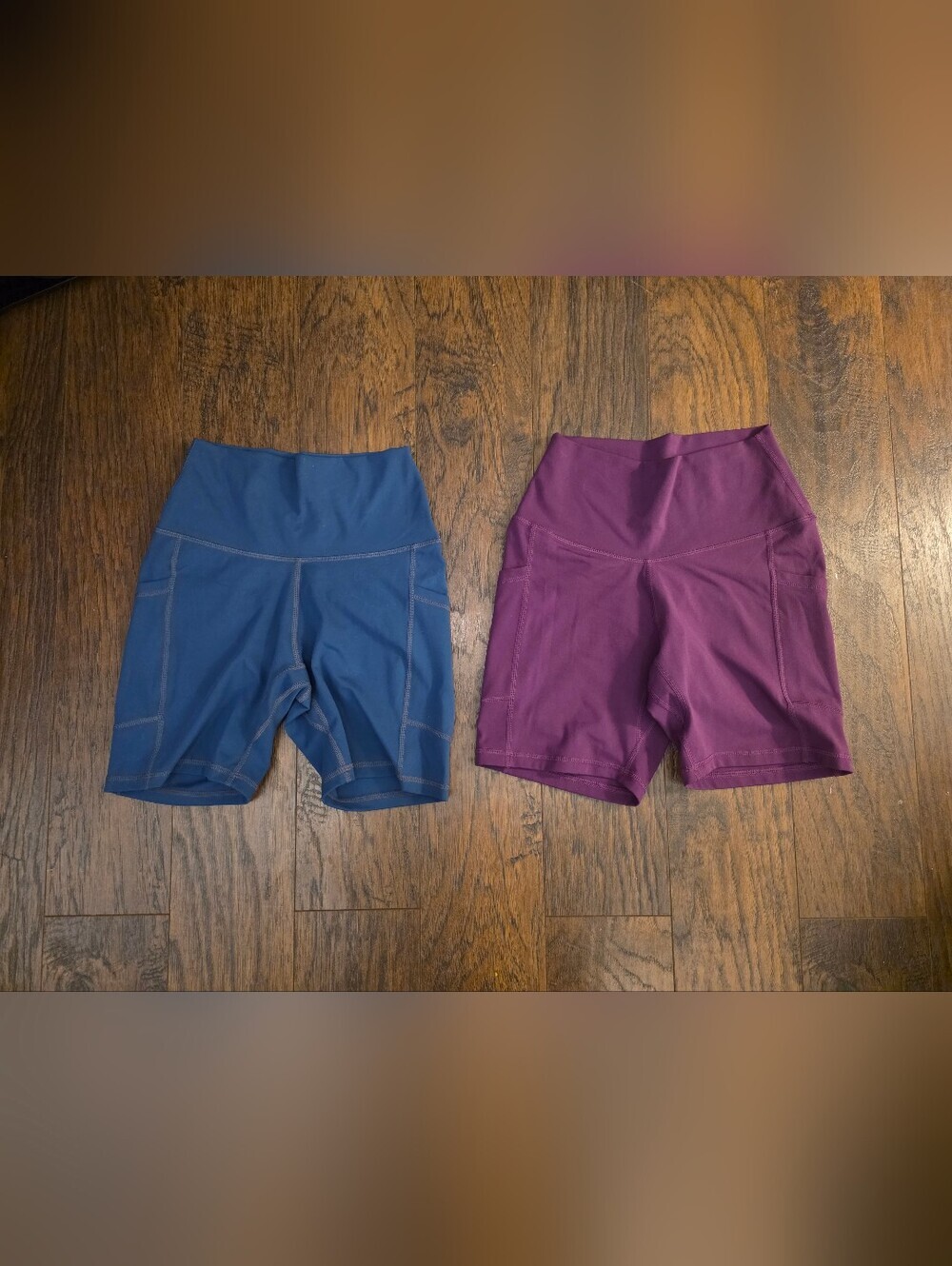 Colorfulkoala High-Rise Athletic Bike Shorts in Blue and Purple